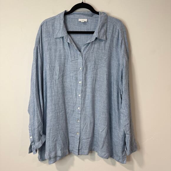 J.Jill Women's Shirt Top Blouse Button Down Light Blue Plus 2X Flowy Lightweight - Picture 1 of 9
